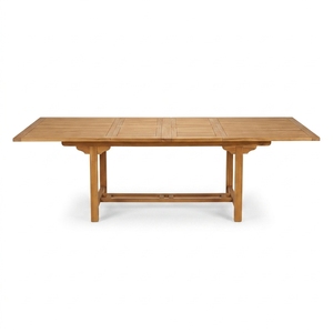 <b>Outdoor</b> Solid Teak Wood <b>Extendable</b> Rectangular <b>Dining</b> <b>Table</b> Slatted Top Pedestal Leg Patio Setup Art Design Decor <b>Table</b> - Product Image 1