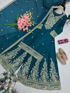 Ensemble Kurti Dupatta Plazzo en rayonne lourde moderne avec broderie fantaisie, vêtements décontractés pour femmes, taille plus, Salwar Kameez, séchage rapide - Product Image 6