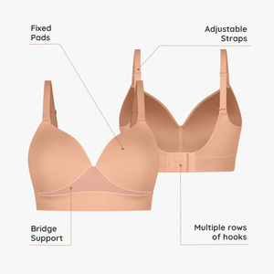 Plus <strong>Size</strong> One Deep Cup Wireless Ladies Full Coverage Hide Back Fat Simple Solid Comfort Push up Wire Free Seamless <strong>Bra</strong> for Women