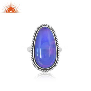 Anillo de plata de ley chapado en oro de 18 quilates Natura Aurora, anillo azul de ópalo, colección de anillos antiguos, fabricante de joyería - Product Image 2