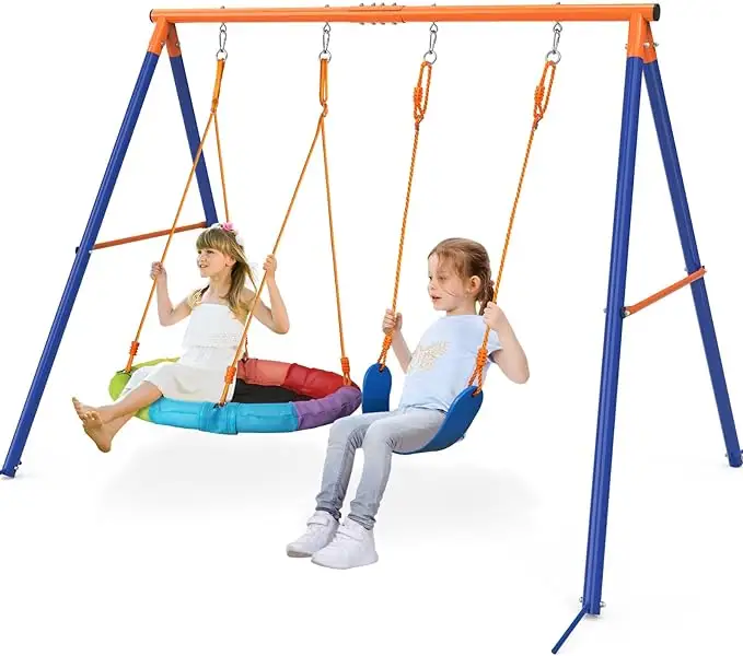 Metal Swing Sets Playground Outdoor Kids Garden Playground 2 Functional Swing Set For Children