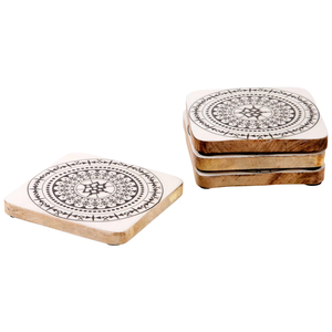 Ensemble de dessous-de-verre en bois d'acacia et en marbre de haute qualité avec autocollants imprimés, tapis à thé et coussinets, vaisselle, décoration de table pour un usage domestique - Product Image 1