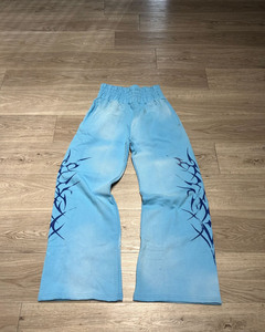 Custom Men's Mid Waist Heavyweight Cotton Distressed Embroidery Patchwork Flared Sweatpants Lightweight Vintage Acid Wash Style - Product Image 6