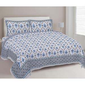 Grey Floral Printed Double Bedsheet 2 Pillow Covers <b>King</b> <b>Size</b> Flat Bed 3-Piece Set Cotton Character Massage for Home (ADB1457) - Product Image 1