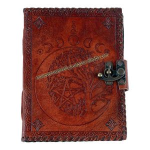 Top on Demand Tree Pentacle & Moon Design <b>Leather</b> Bound <b>Notebook</b> <b>Refillable</b> Diary <b>Leather</b> Journal Sketchbook for Artist Sketch - Product Image 1