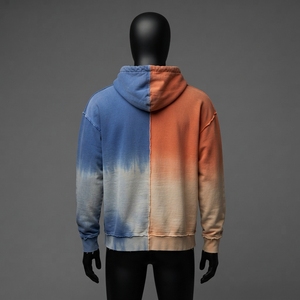 MATTIERA Sweat à capuche délavé bicolore bleu pêche pour homme, en molleton avec logo, style streetwear décontracté, personnalisable, vente en gros OE - Product Image 2