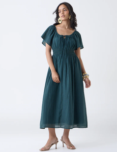 Vestido acampanado con textura LOV Teal - Product Image 1