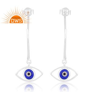 Latest Trending Fine Sterling Silver Natural Blue <b>Resin</b> EvilEye Gemstone Hoop <b>Earring</b> Custom Jewelry Manufacturer - Product Image 4