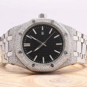 Antiguo Lab Grown Diamond Reloj analógico Edición limitada Lujosa banda de acero inoxidable Formal Casual Ventana de vidrio Estilo Hip Hop - Product Image 1