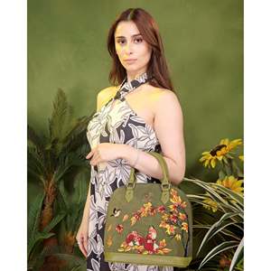 Sac à main de soirée en cuir vegan brodé - Vert olive, sac de fête de mariage - Product Image 6