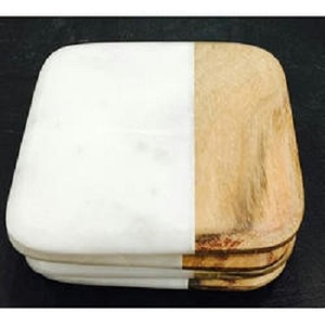 Sous-verres en coton à perles irrégulières pour boissons, lot de 6 pièces dans un support à cadre doré, design moderne, écologique, avec bande en laiton incrustée - Product Image 3
