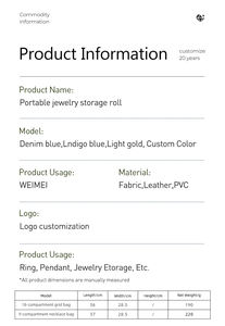 Sac de rangement pour bijoux WEIMEI, en tissu, portable, avec fermeture éclair, pour voyage, bague, collier, bracelet, pochette à bijoux - Product Image 6