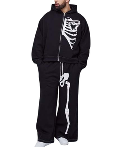 ชุดวอร์มแบบมีฮู้ดแบบมีซิปปิดลายกรดซักได้ตามต้องการชุดวอร์มแบบเย็บปะติดโลโก้แบบหนา - Product Image 1