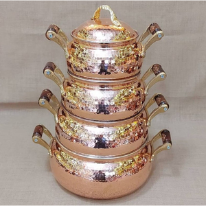 100%, suministro al por mayor, olla caliente de cobre hecha a mano con 4 juegos para uso doméstico y de oficina para exportación mundial - Product Image 2