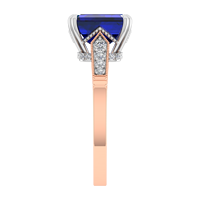 Cincin pertunangan safir sintetis, cincin soliter emas padat 14k abadi, cincin pertunangan gigi Lab tumbuh berlian, batu aksen OEM OMD