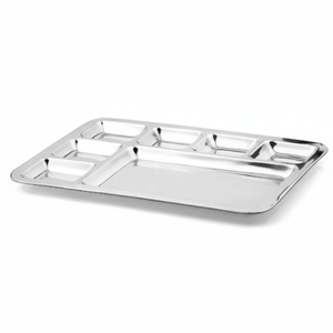 Plateau de repas en acier inoxydable à 7 compartiments avec plateau de nourriture avec compartiments Plateau de collation pour usage hôtelier Assiettes et plats de service - Product Image 1