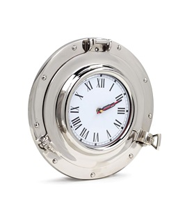 <b>Silver</b> Metal Nautical Porthole Wall <b>Clock</b> Marine Brass Ship Porthole <b>Clock</b> 15'' Ship Window Wall <b>Clock</b> - Product Image 1