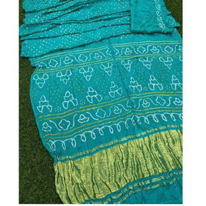 Sari en soie Bandhej Gajji traditionnel de mariage de créateur, vêtements culturels, sari en soie Bandhej traditionnel à prix de gros par l'exportateur - Product Image 1