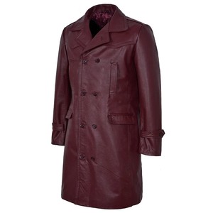 เสื้อโค้ทหนังสไตล์ซาฟารีสำหรับผู้ชายเสื้อแจ็คเก็ตหนังยาว2024เทรนด์สินค้าใหม่ - Product Image 4