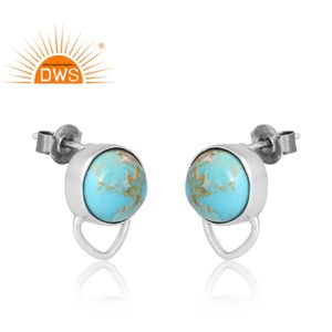 ต่างหูอัญมณีเทอร์ควอยซ์คิงแมนธรรมชาติดีไซน์ใหม่จากผู้ผลิตเครื่องประดับตามสั่ง - Product Image 3