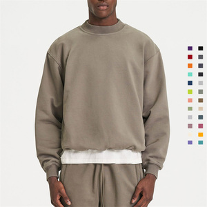Vente en gros recadrée ras du cou pull blanc poids lourd 100% coton sweats à capuche Logo personnalisé col rond surdimensionné basiques sweats hommes - Product Image 2