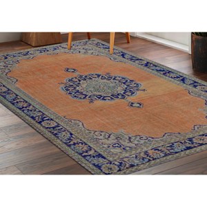 Tapis imprimé antidérapant de style Oushak turc vintage, tapis fin non tissé - Product Image 2