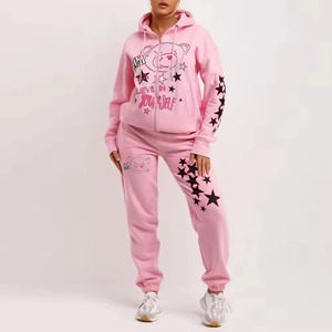 ชุดเซ็ตแทรคสูทลำลองแบบมีฮู้ดผูกเชือก สไตล์วินเทจฟอกสี ระบายอากาศ แห้งเร็ว 2 ชิ้น ทรงบอมเบอร์ โอเวอร์ไซส์ ทรงหลวม สีพื้น - Product Image 2