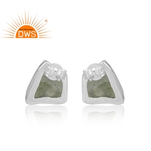 Hot Selling Fine Sterling <b>Silver</b> Natural Rough Moldavite Gemstone <b>Stud</b> Earring Custom Jewelry Manufacturer - Product Image 4