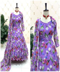 Anarkali Diseñador Organza Seda Impresión digital Vestido DE TRABAJO Parte inferior con Dupatta Ropa de fiesta Precio al por mayor Ropa étnica Alphanumero - Product Image 5