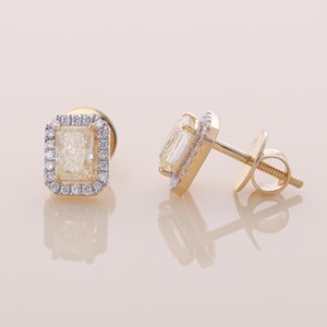 IGI Certified Lab Grown Yellow Radiant Diamond Halo Stud <b>Earrings</b> 9KT <b>Gold</b> Luxury <b>Earrings</b> - Product Image 5