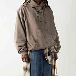 Sudaderas con capucha desgastadas de algodón para hombre básico, jersey de diseño personalizado negro lavado, ropa de calle mezclada, sudaderas con capucha de etiqueta privada para hombre - Product Image 5