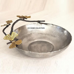 Oval Shaped Stainless Steel Metal <b>Butterfly</b> Designer Shiny Polished Elegant Branch <b>Decorative</b> Fruits Serving Bowl - Product Image 5
