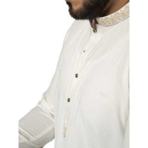 E-30 Kurta/Kurti Informal de Corte Holgado para Hombre, Mezcla de Algodón Indio y Pakistaní, Color Blanco Roto - Product Image 6