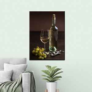 Impression sur toile moderne : Art mural bohème sur le thème du vin et des raisins, encadré style galerie - Product Image 1
