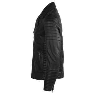 เสื้อแจ็คเก็ตหนังแกะเคลือบผ้าแคนวาสคุณภาพสูงสำหรับผู้ชาย ฤดูหนาว คอตั้ง พร้อมโลโก้ด้านหน้า - Product Image 3