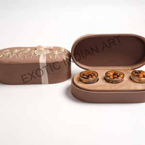 Best Seller Oval Shape Velvet Finish Rectangle <b>Box</b> Three Metal Bowls Elegant <b>Chocolate</b> <b>Packaging</b> for Special Occasions Gifts - Product Image 4