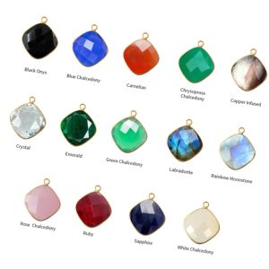 Pendentifs à breloques en pierres précieuses taillées coussin en plaqué or rose 15x15mm pierres assorties pour la fabrication de bijoux en pierre de naissance faits à la main - Product Image 3