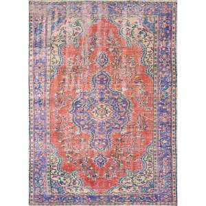 Tapis en laine noués à la main de grande taille, style vintage, motif médaillon rouge et orange, pour salon ou couloir - Pae-2865 - Product Image 1