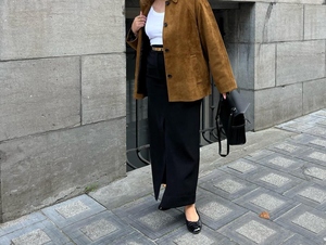 เสื้อเบลเซอร์กระดุมสองแถวหนังแกะผิวมาใหม่เสื้อแจ็คเก็ตผ้าไหมซับในสีทึบกันลมฤดูใบไม้ผลิฤดูใบไม้ร่วงฤดูหนาว - Product Image 5