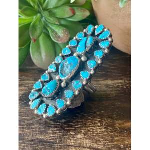 Kingman Turquoise <b>Sterling</b> <b>Silver</b> <b>Adjustable</b> <b>Ring</b> Size 7-Handmade Boho Bezel Set Jewelry - Product Image 4
