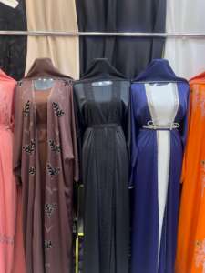 2026 Best Luxury Breathable Sequined Turkish Style Abaya Flared Hem Handmade Crystal Stone Work Modest Muslim Women's Evening - Product Image 5