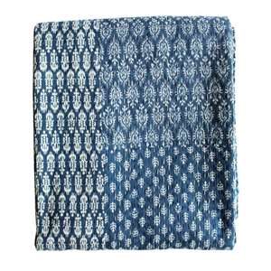 Mango Gifts Indigo Color Hand Block Printed <b>Kantha</b> Quilt <b>Throw</b> Summer Cotton Bedspread Queen Size Patchwork for Home Use - Product Image 1