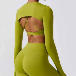 Conjunto de ropa deportiva con estampado personalizado Sujetador deportivo, mallas de yoga y chaqueta de gimnasio a juego Traje de entrenamiento - Product Image 3