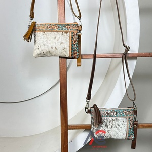 Nuevos Bolsos Cruzados de Cuero Genuino Hechos a Mano, Bolsos de Mano de Cuero Vacuno con Pelo, Bolsos Mini de Lujo para Mujer - Product Image 1