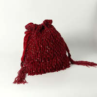 Pochette Potli Indienne Faite à la Main, Style Bohème, Broderie Géométrique à Pompons, en Polyester Durable, Ornée de Diamants et de Chaînes de Perles, Personnalisable