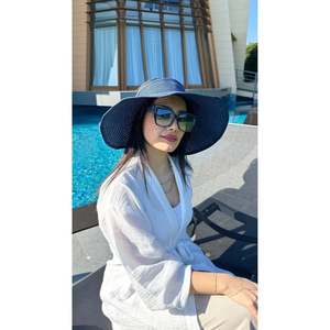 <b>Navy</b> Blue Straw Visor <b>Hat</b> with Ribbon and Sun Protection HSR2080 - <b>Navy</b> Blue1 - Product Image 3