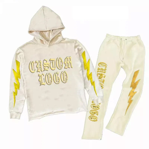 Ensemble de survêtement en molleton de coton pour homme, taille plus, avec capuche et pantalon de jogging, impression de logo personnalisé, couleur unie, vêtements décontractés - Product Image 6