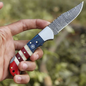 Couteau pliant de poche en damas de qualité industrielle en gros, couteau de camping avec étui en cuir, support OEM, garantie de 3 ans - Product Image 5