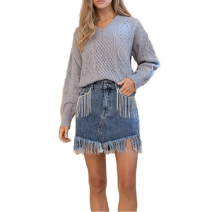 กระโปรงผ้ายีนส์สำหรับผู้หญิงกระโปรงยีนส์ระบายอากาศได้ดีดีไซน์ยอดนิยมปรับอัตราได้ - Product Image 1