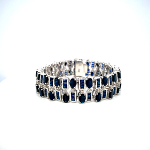 Blue Sapphire <b>Tennis</b> 925 Silver <b>Bracelet</b> Women <b>Bracelet</b> Jewelry for Women's <b>Fashionable</b> Wear - Product Image 1